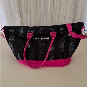 Victoria's Secret Black and Pink Sequin Tote
